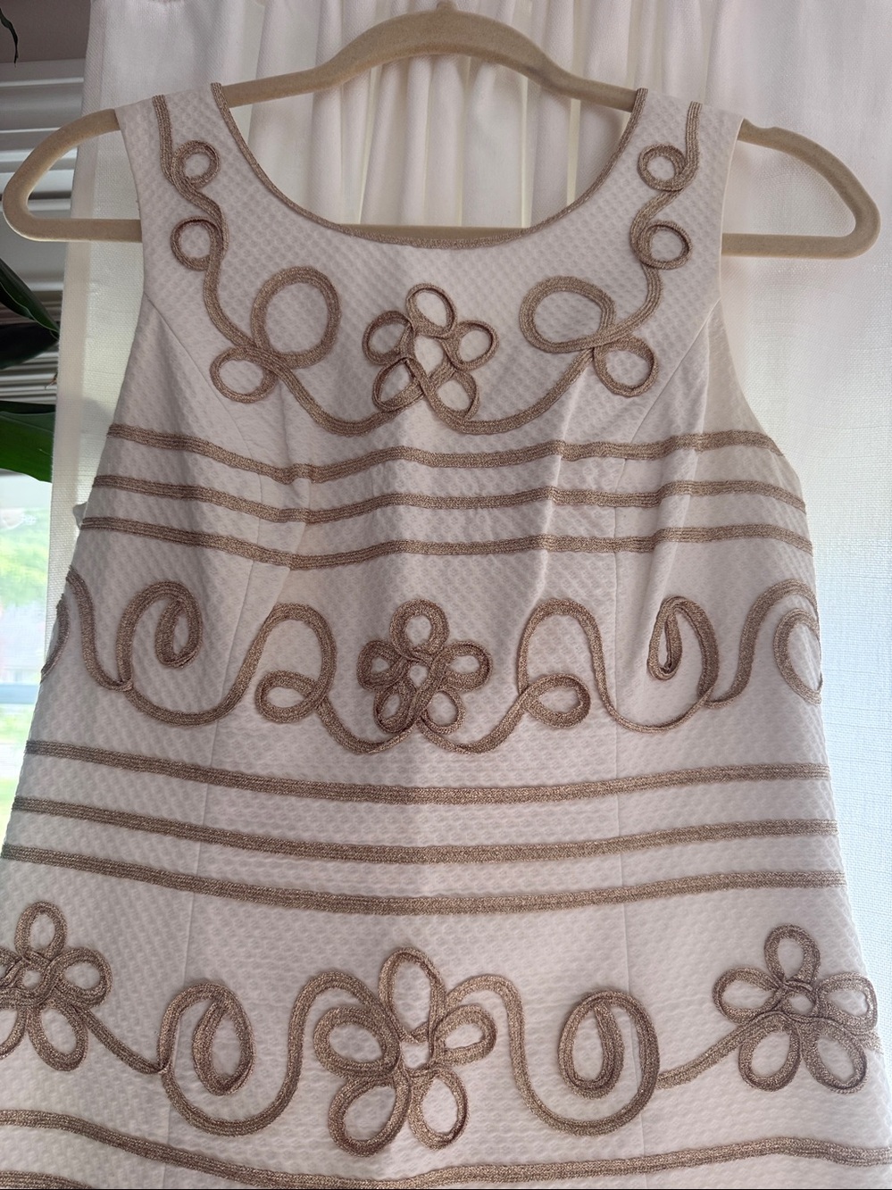Lilly Pulitzer White Mini Dress with Gold Taupe Floral Trim